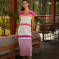 Abito midi a righe multicolor con scollo a V