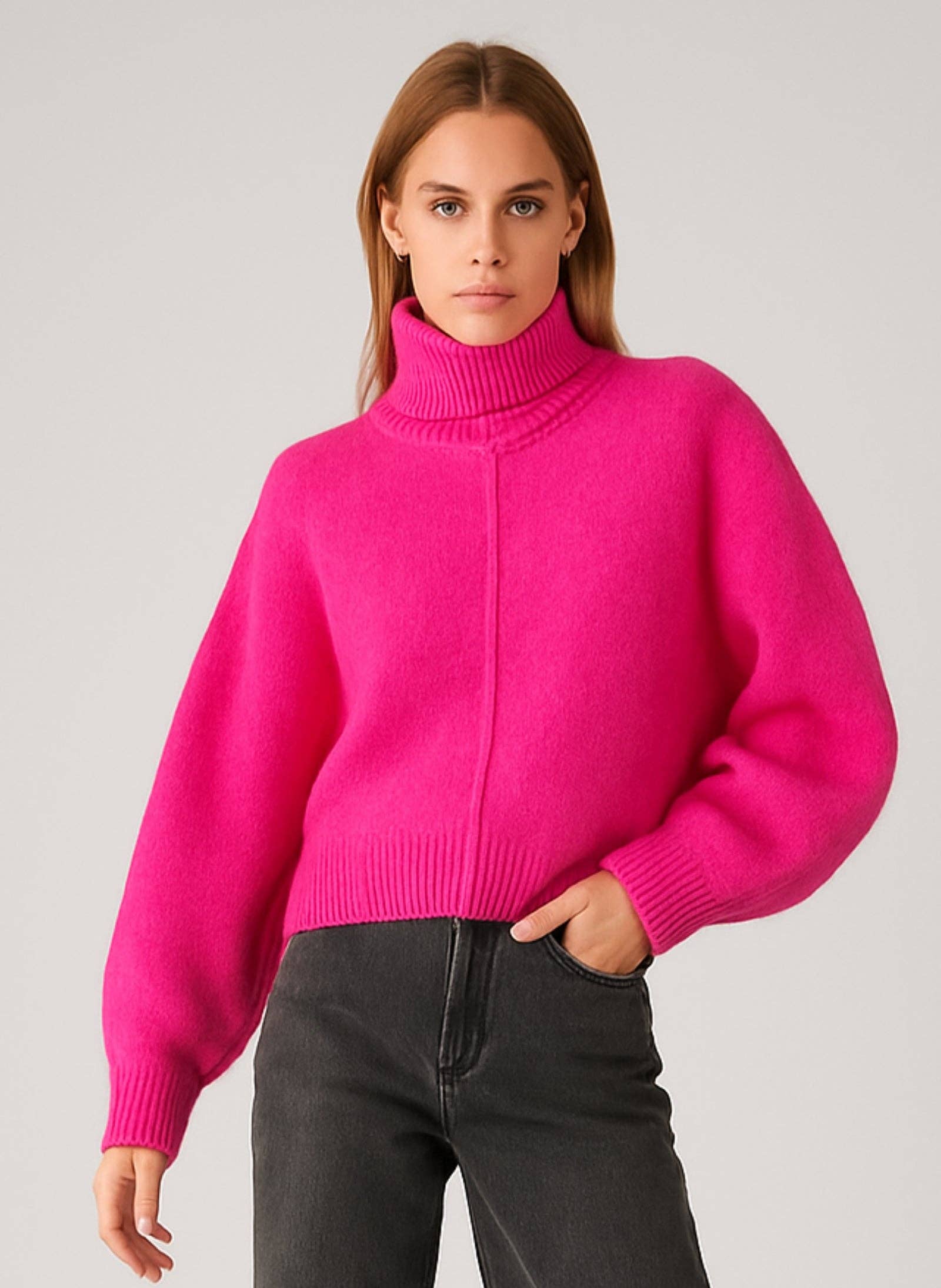 Maglione dolcevita caldo fucsia da donna