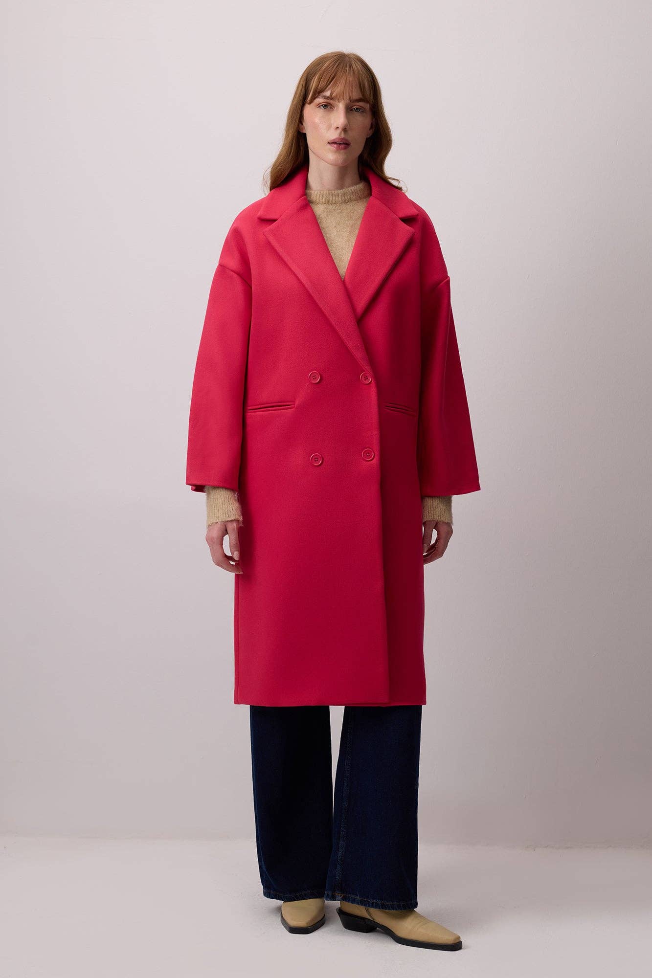 Cappotto oversize doppiopetto fucsia