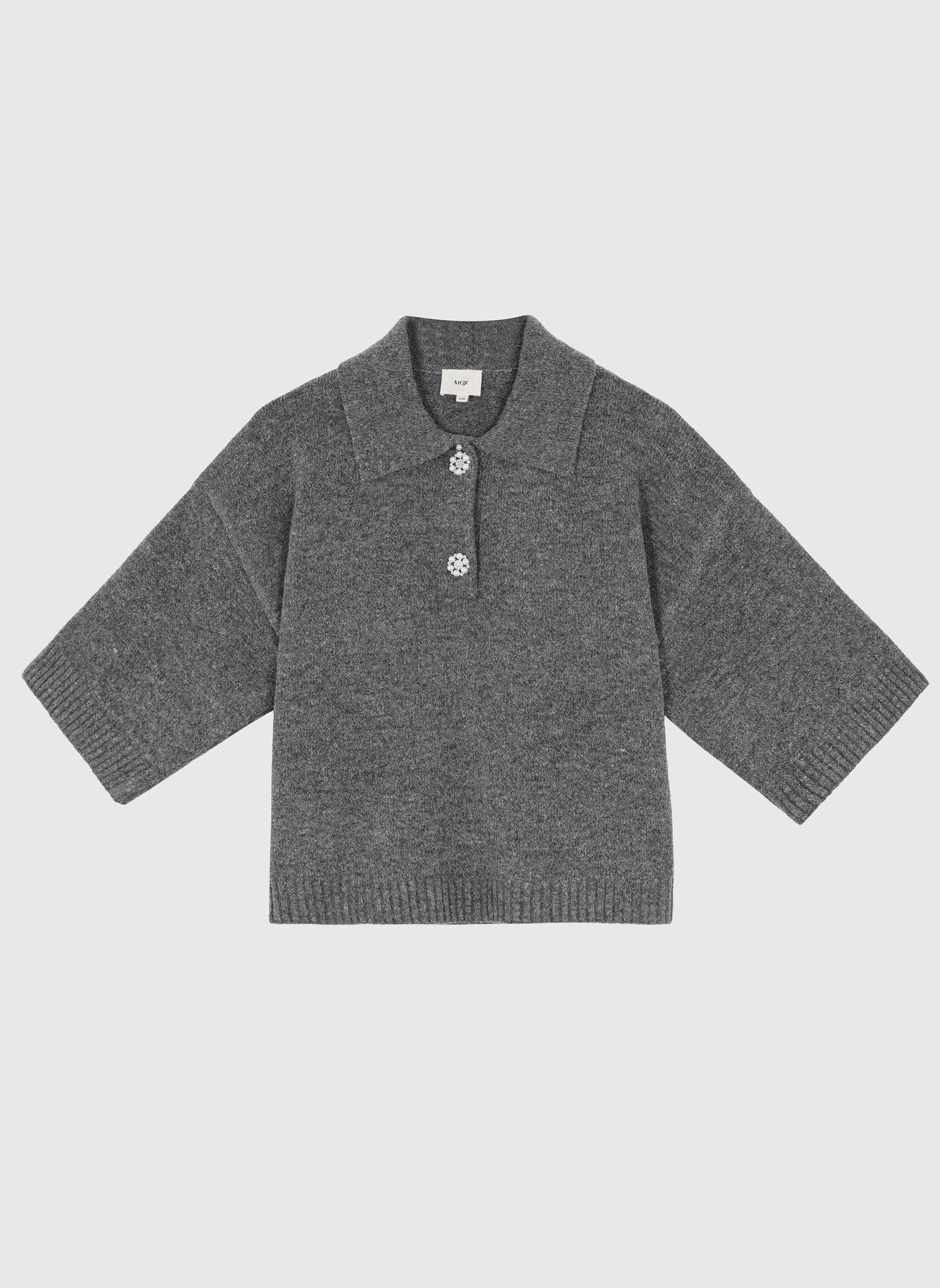 Maglione Norea grigio con colletto polo e bottoni gioiello