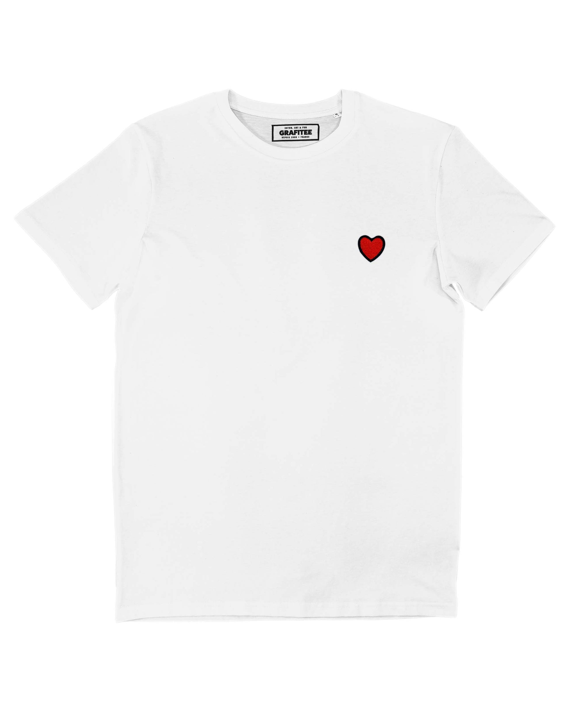 T-shirt bianca con cuore rosso ricamato