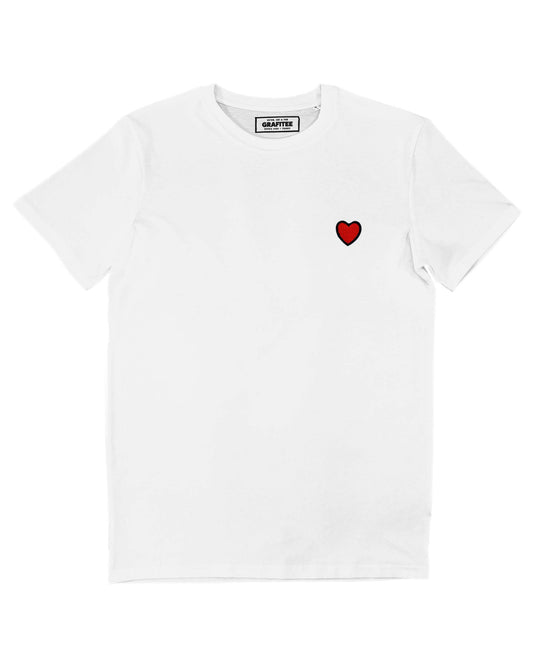 T-shirt bianca con cuore rosso ricamato