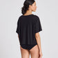 T-shirt in lino nera donna a girocollo