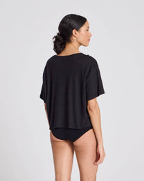 T-shirt in lino nera donna a girocollo