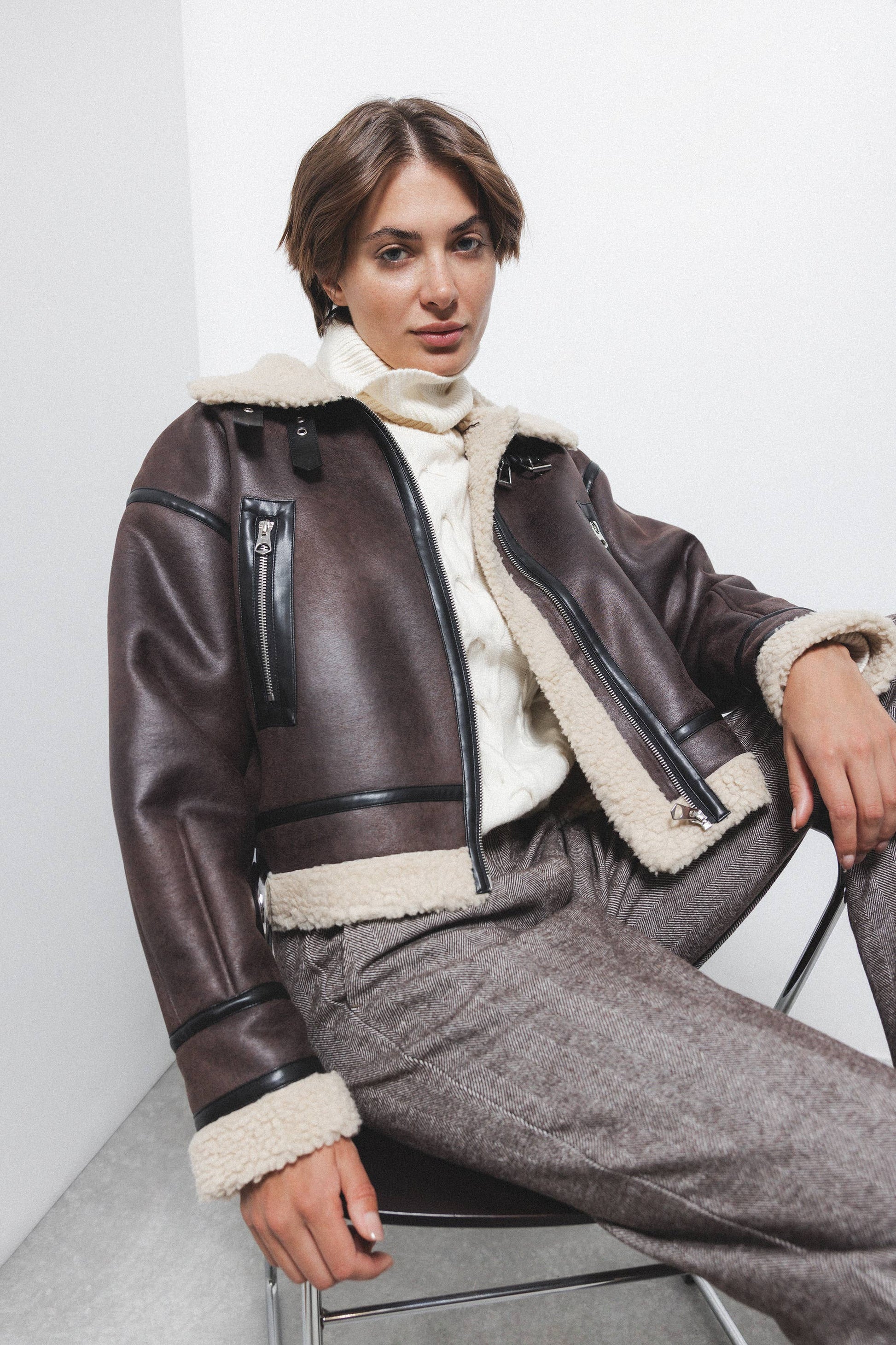 Cappotto double face in eco pelliccia con zip
