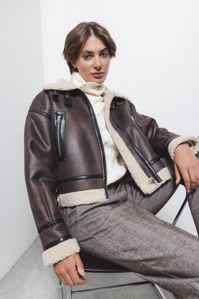 Cappotto double face in eco pelliccia con zip