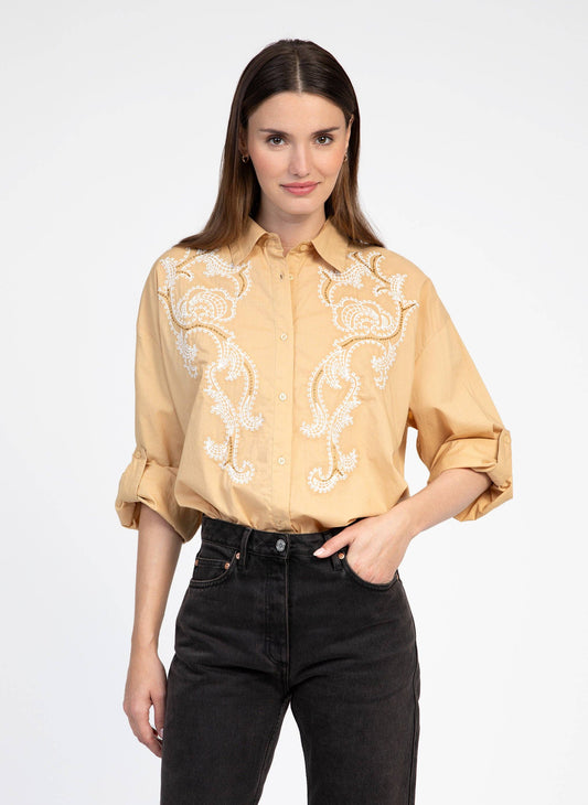 Camicia Symonet beige ricamata