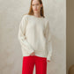 Maglione girocollo a coste da pescatore in misto cashmere