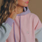 Felpa oversize donna color block rosa con cappuccio