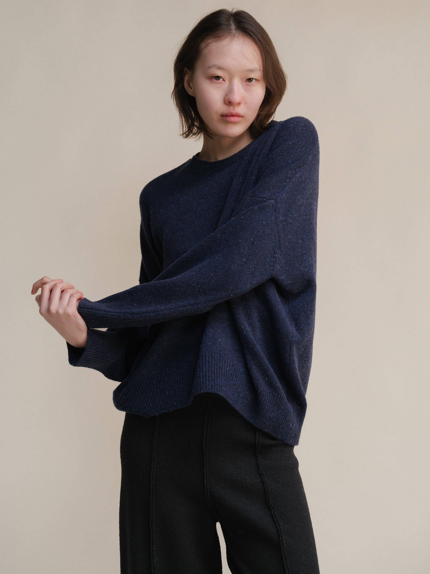 Maglione girocollo oversize effetto tweed