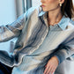 Camicia in cotone a righe testurizzate dalla vestibilità comoda in tonalità blu freddo