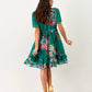 Abito corto boho floreale verde