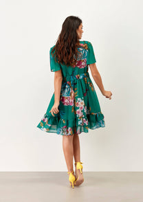 Abito corto boho floreale verde