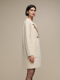Cappotto bicolore effetto bouclé cammello e panna