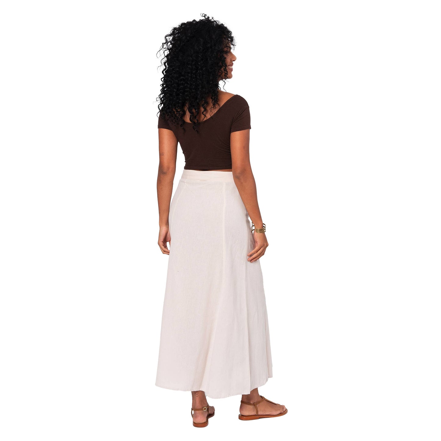 Gonna lunga estiva in cotone e lino beige con bottoni
