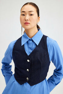 Gilet gessato con bottoni