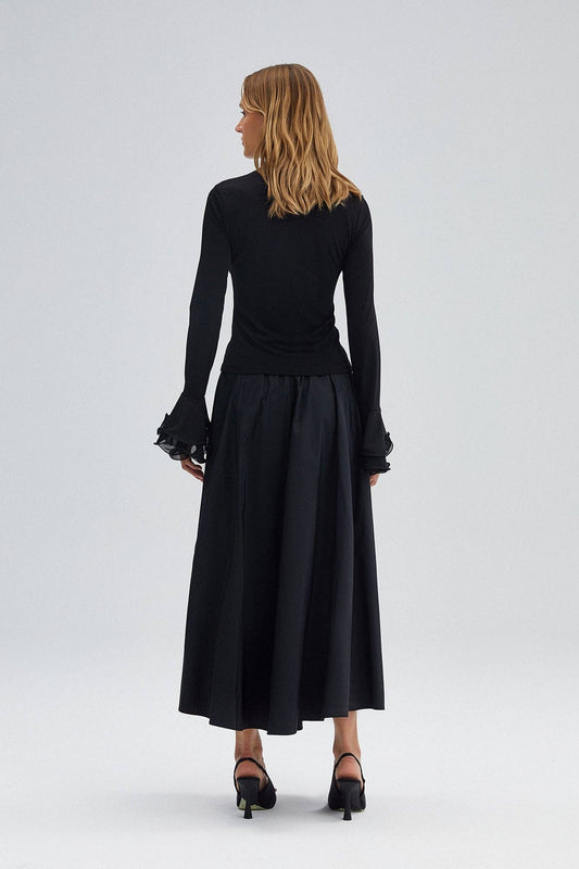 Blusa in maglia con maniche a balze in chiffon