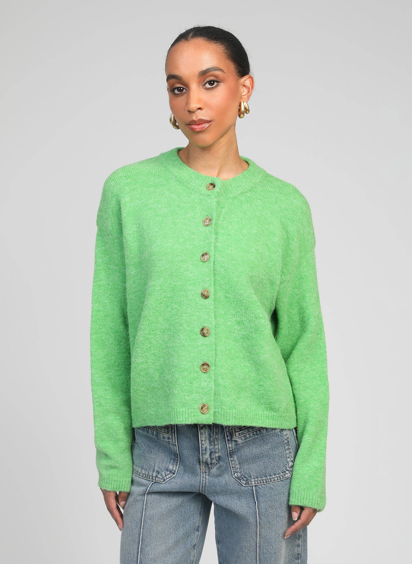 Cardigan corto in maglia verde con bottoni