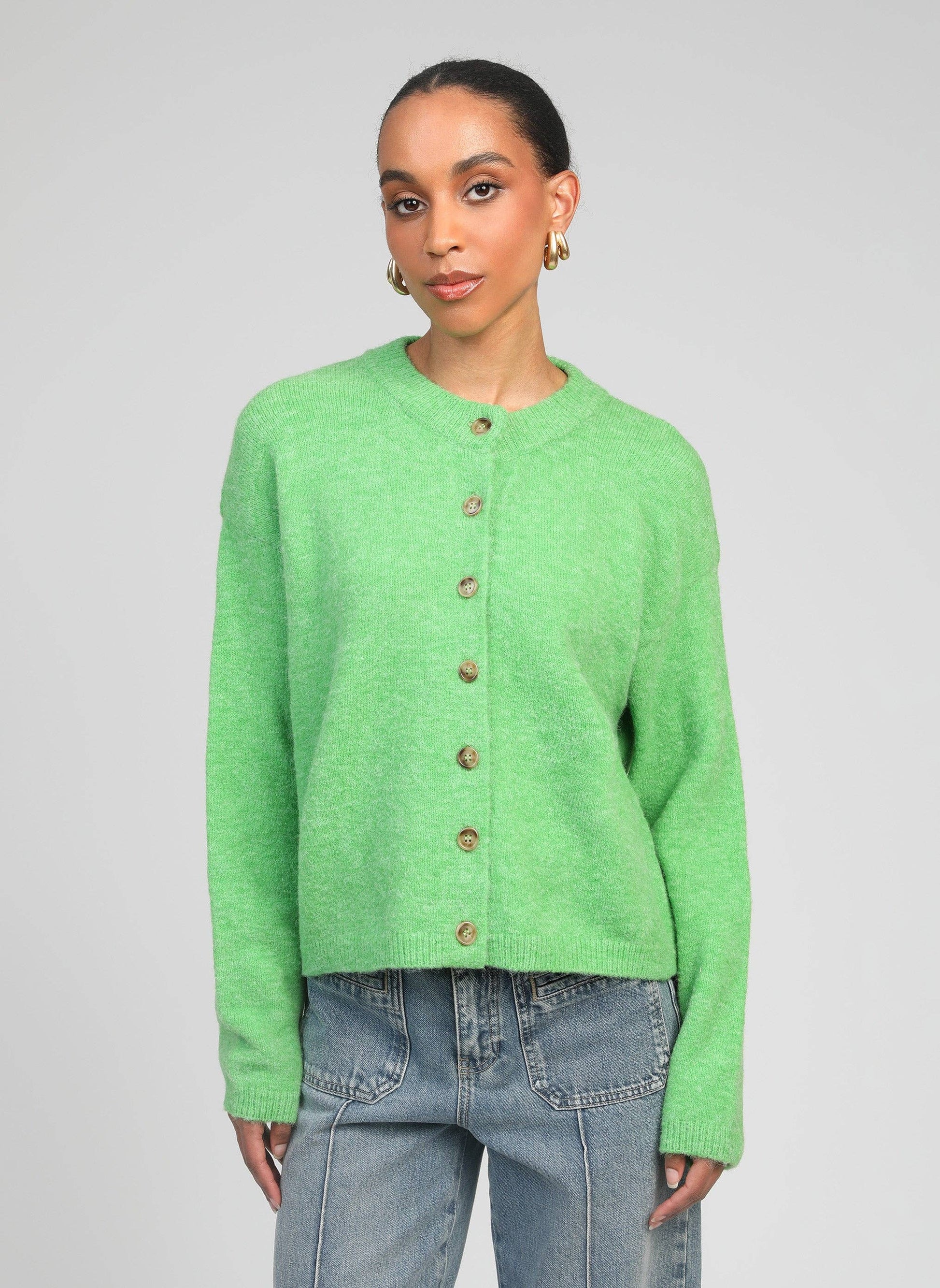 Cardigan corto in maglia verde con bottoni