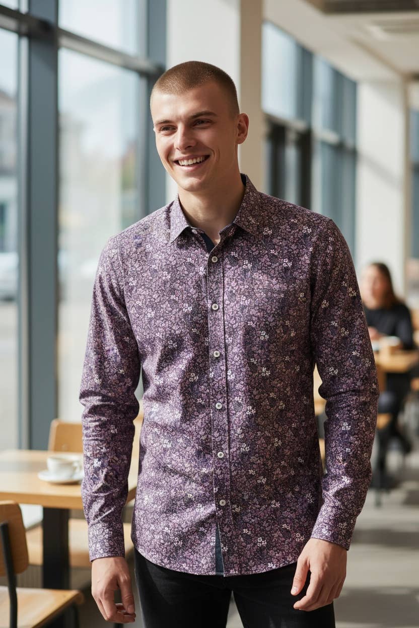 Camicia comfort a fantasia Liberty viola