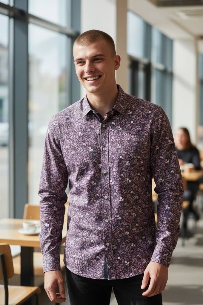 Camicia comfort a fantasia Liberty viola