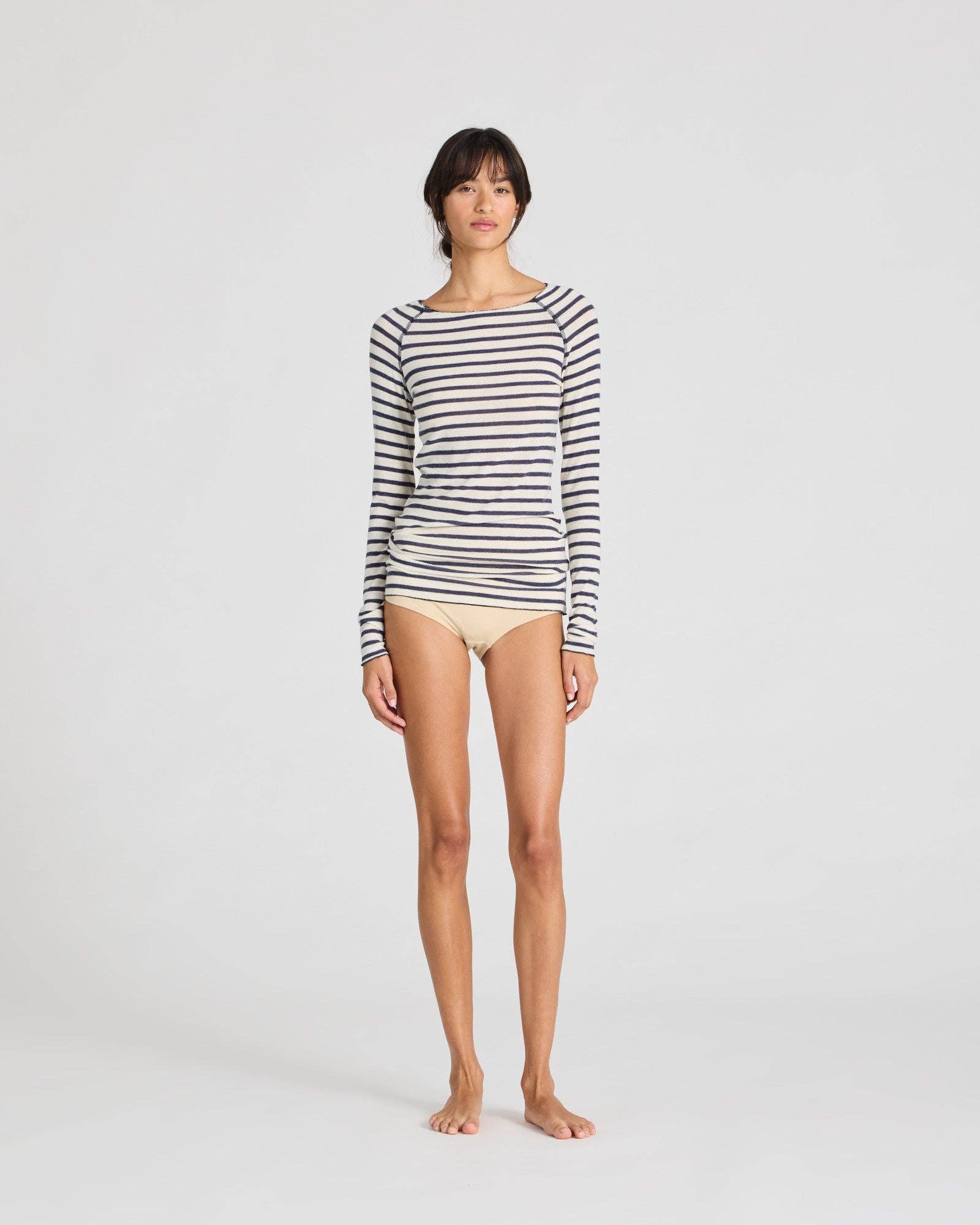 Maglia a righe in lana Amalie con effetto denim reverse