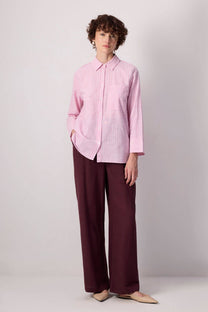 Camicia a righe in cotone rosa