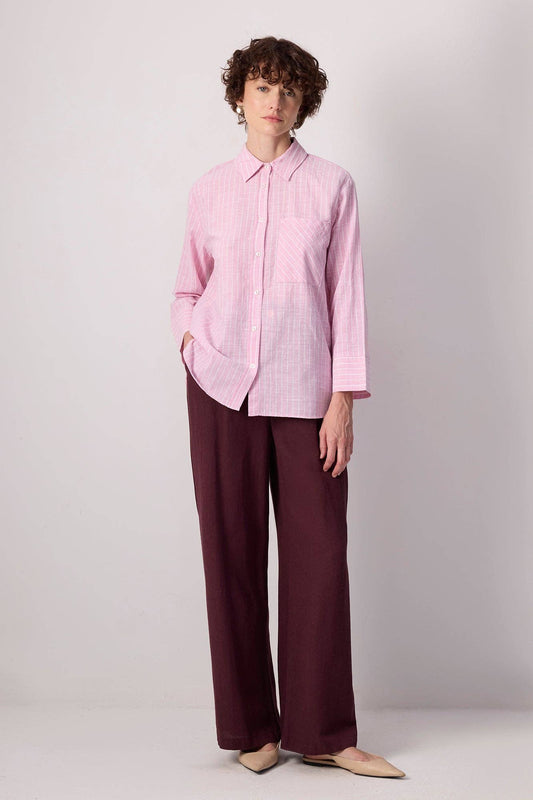 Camicia a righe in cotone rosa