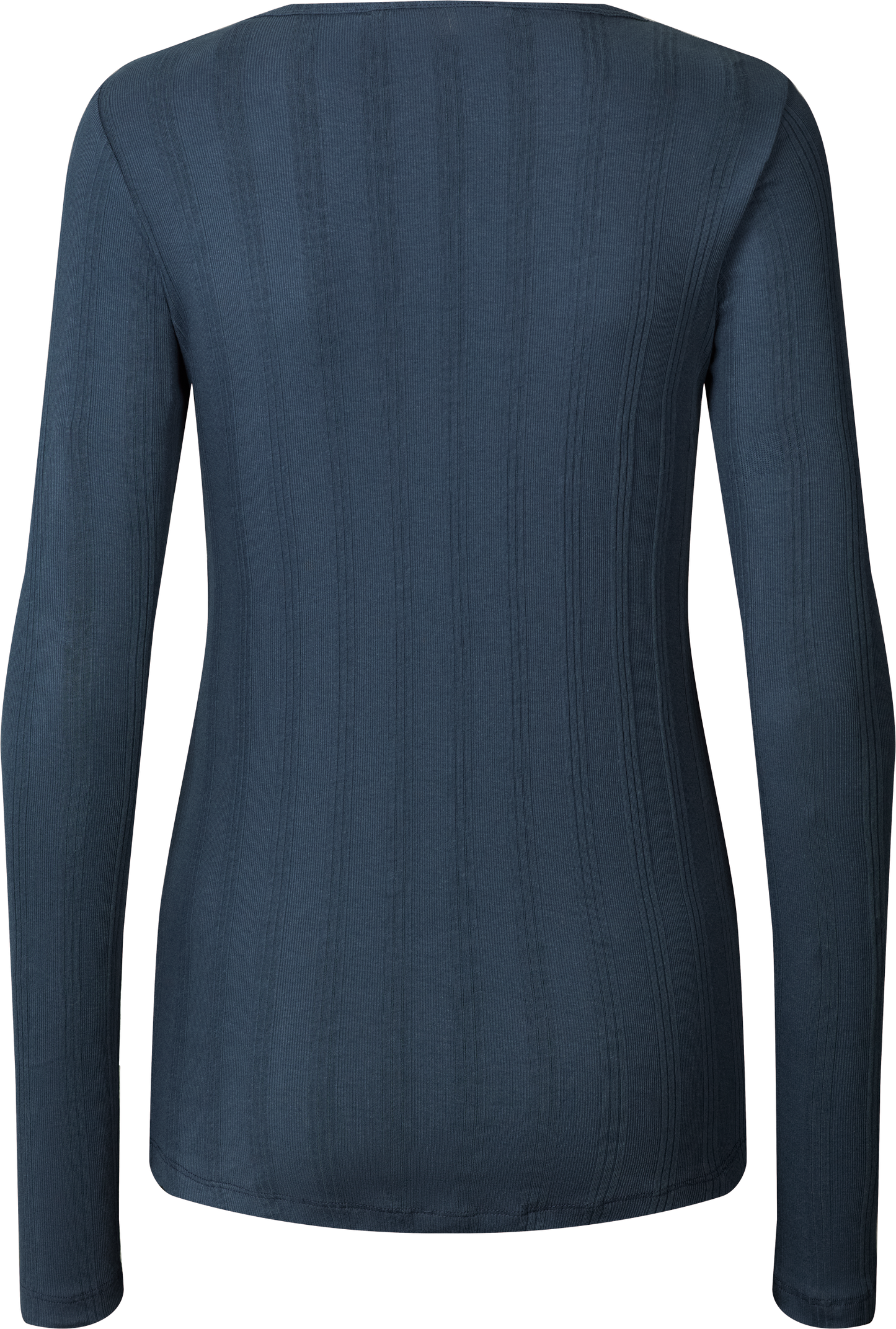 Top Thyra a maniche lunghe in cotone biologico a costine blu denim