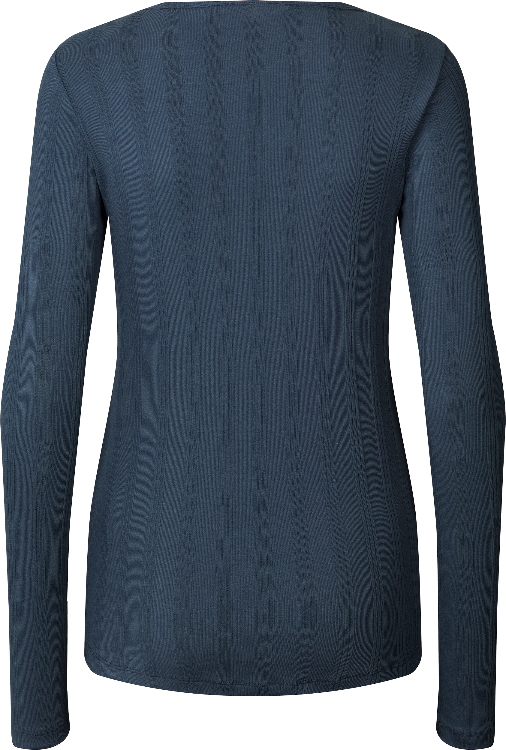 Top Thyra a maniche lunghe in cotone biologico a costine blu denim