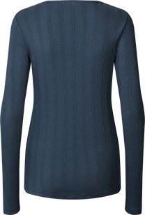 Top Thyra a maniche lunghe in cotone biologico a costine blu denim