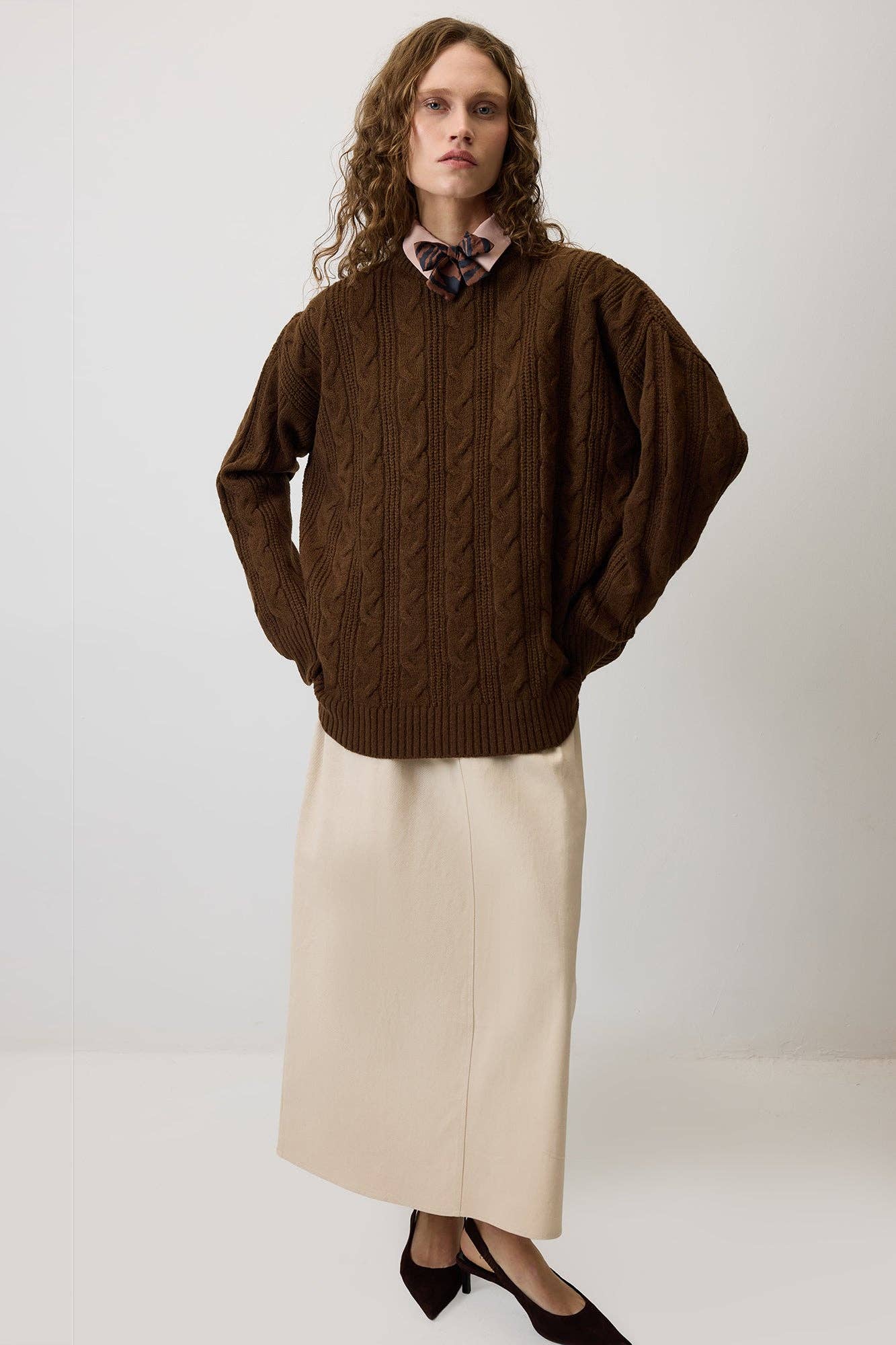 Maglione girocollo in maglia a trecce