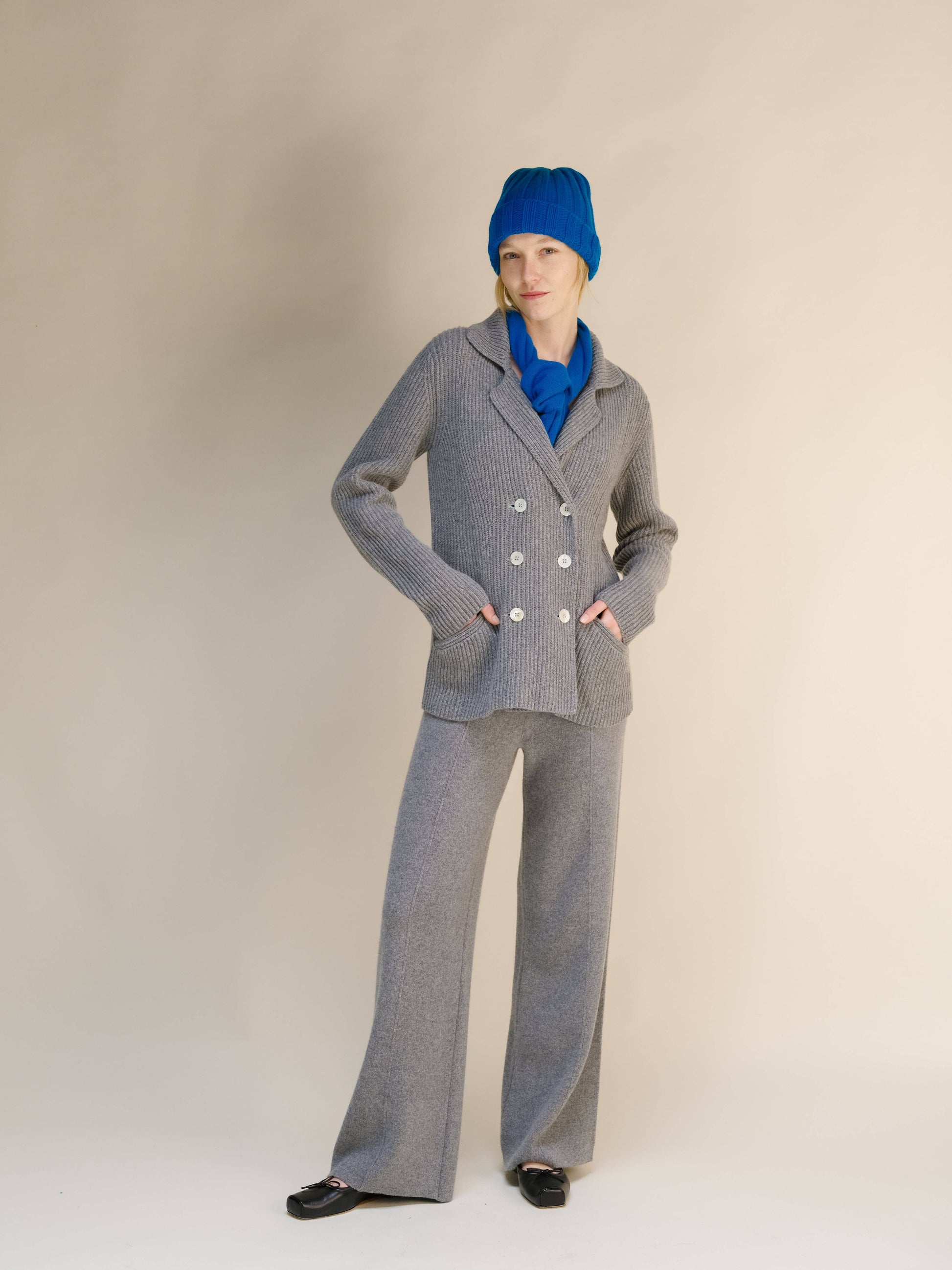 Giacca doppiopetto in maglia misto cashmere
