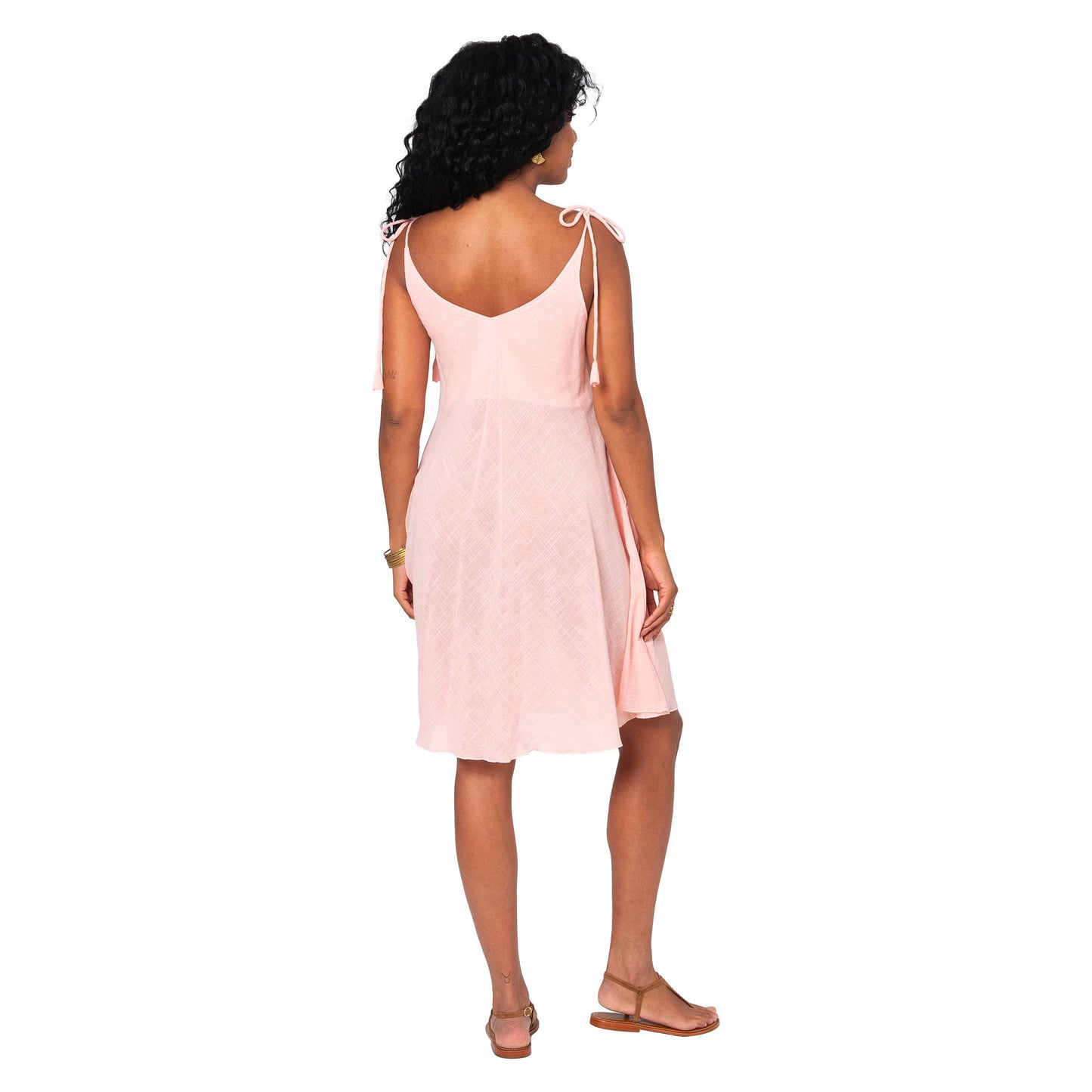 Abito estivo corto boho in cotone rosa