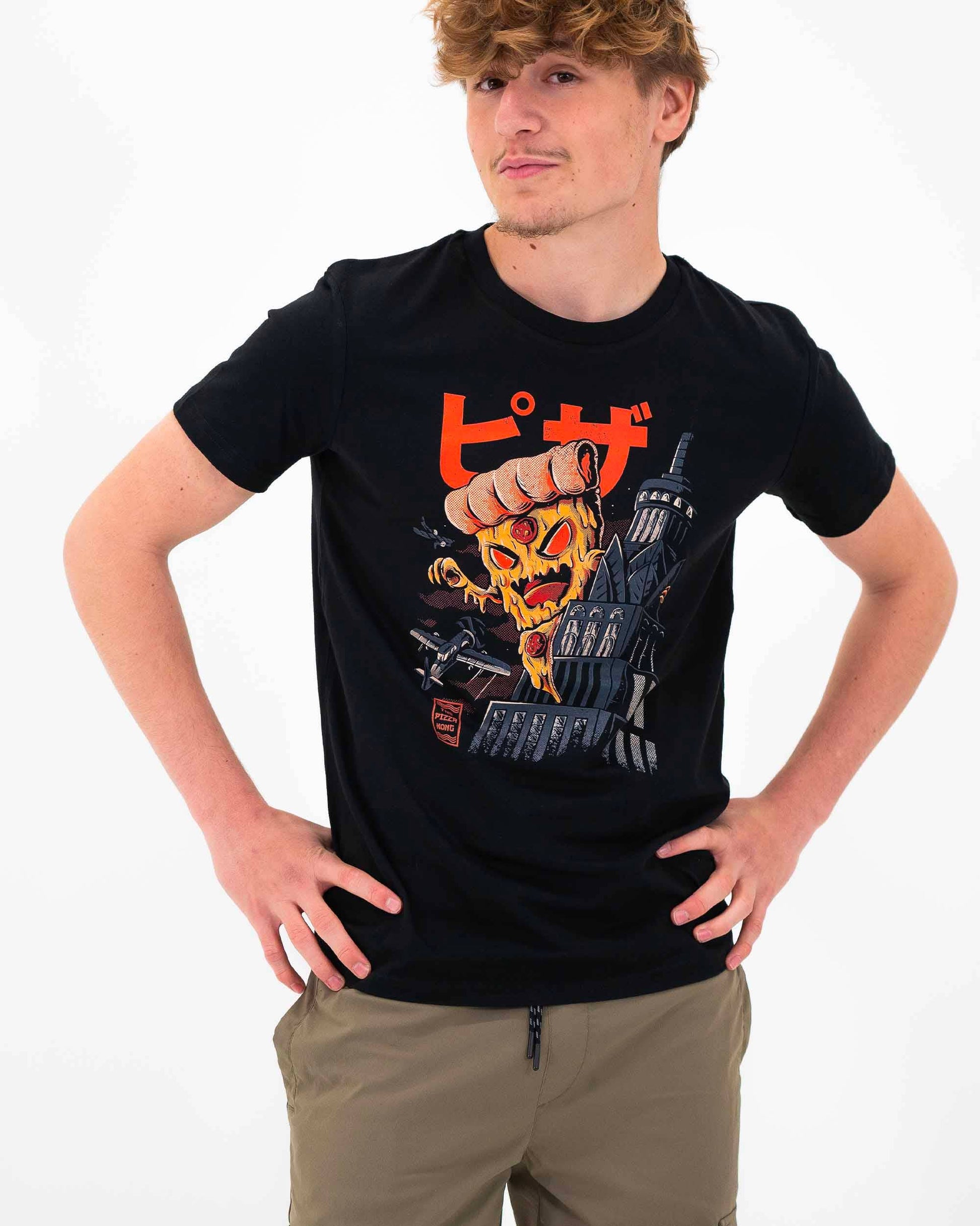 T-shirt unisex nera Pizza Kong con stampa cinematografica