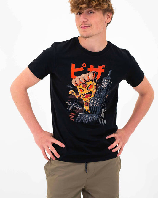 T-shirt unisex nera Pizza Kong con stampa cinematografica