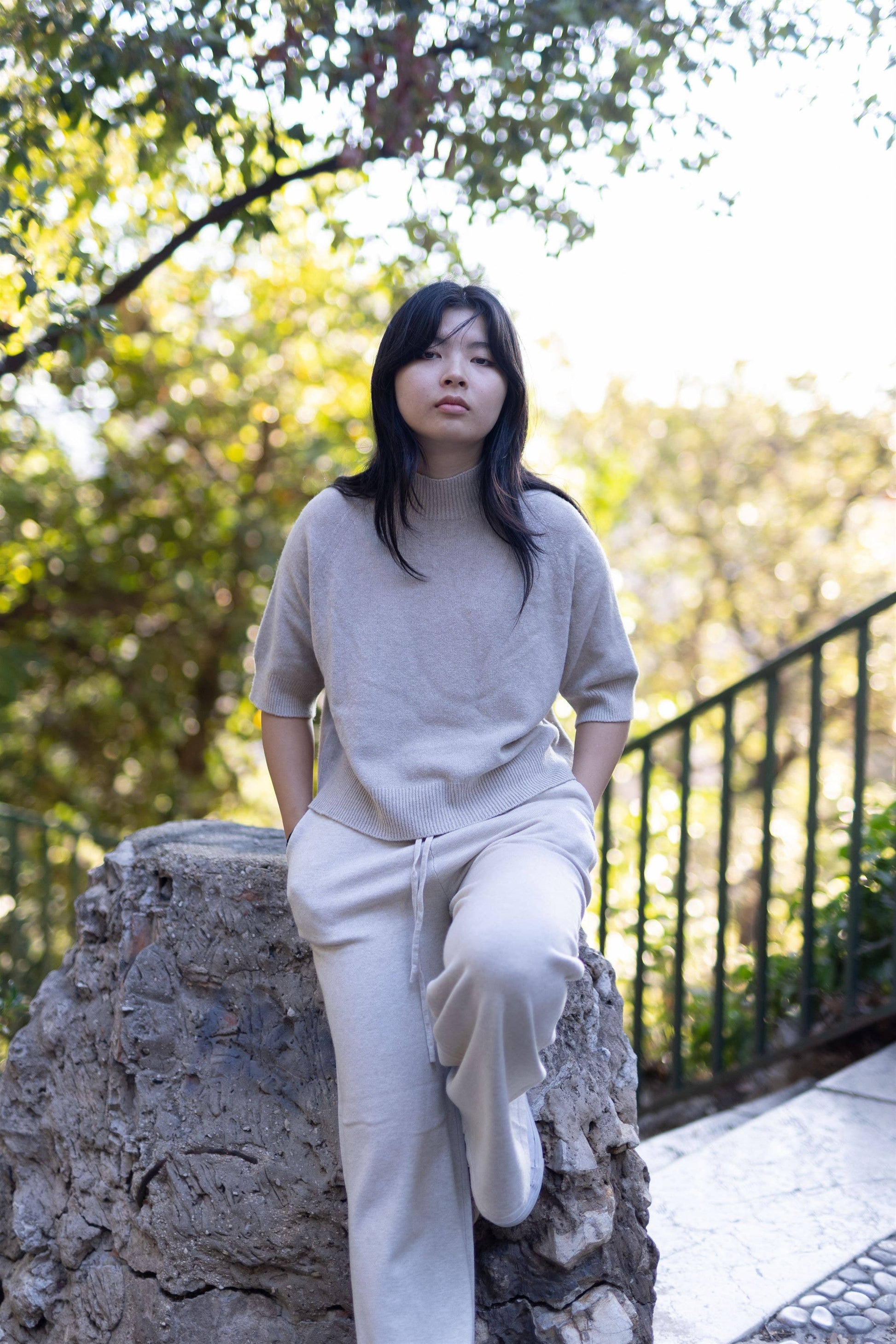 Maglione girocollo in maglia a maniche corte