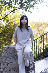 Maglione girocollo in maglia a maniche corte