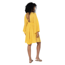Abito estivo corto boho giallo a maniche lunghe