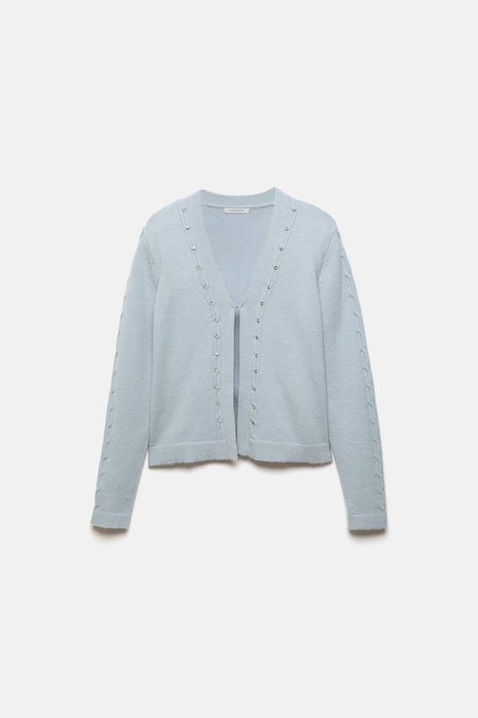 Giacca cardigan in maglia con pietre decorative