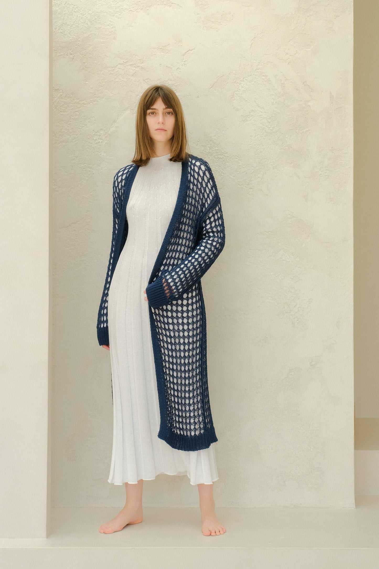 Cardigan maxi all’uncinetto in cotone