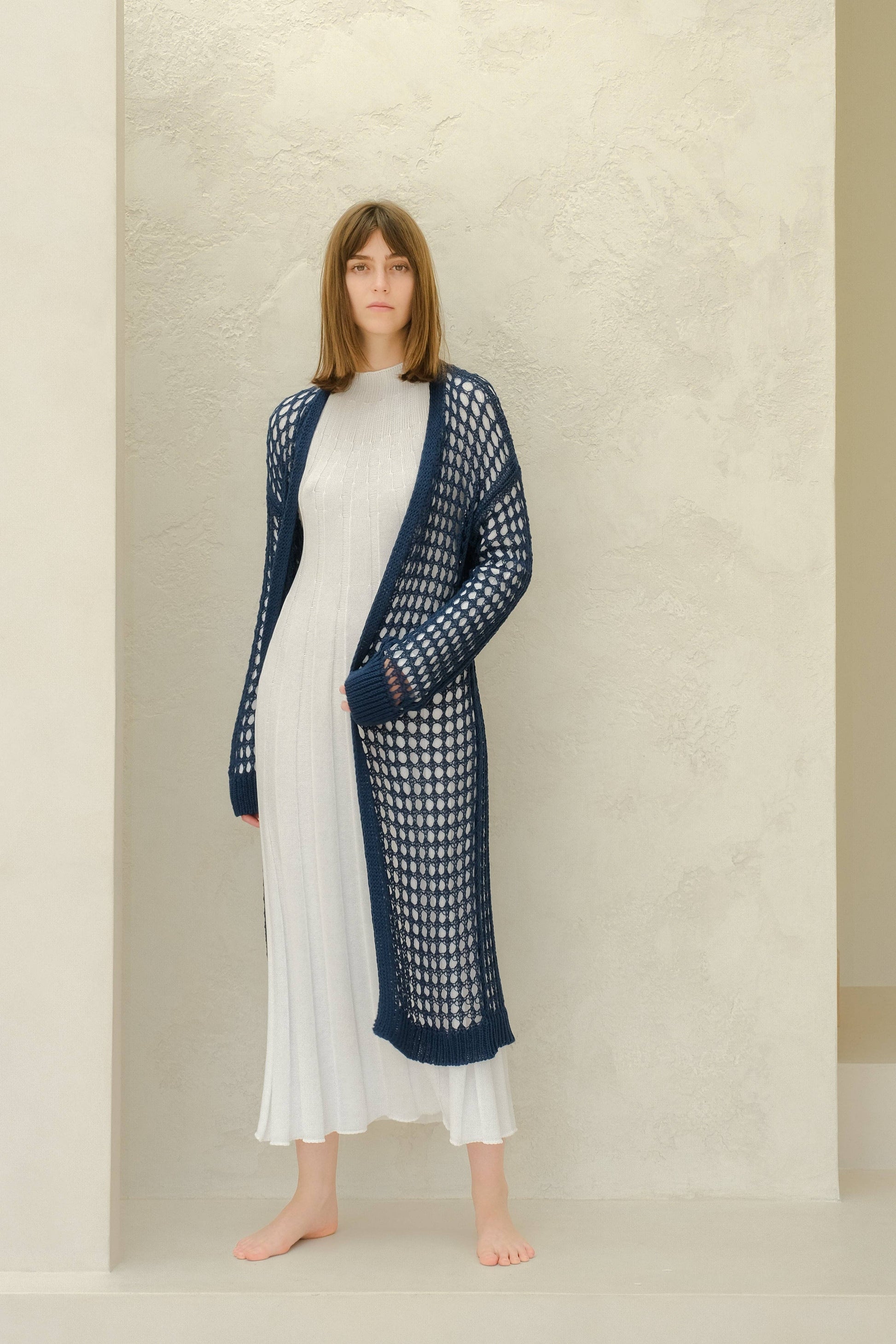 Cardigan maxi all’uncinetto in cotone