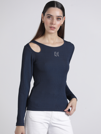 Top a costine con cut-out e ricamo