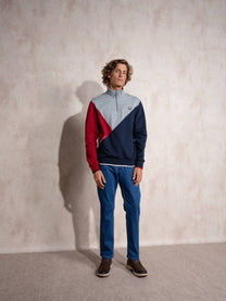 Felpa uomo color block con mezza zip