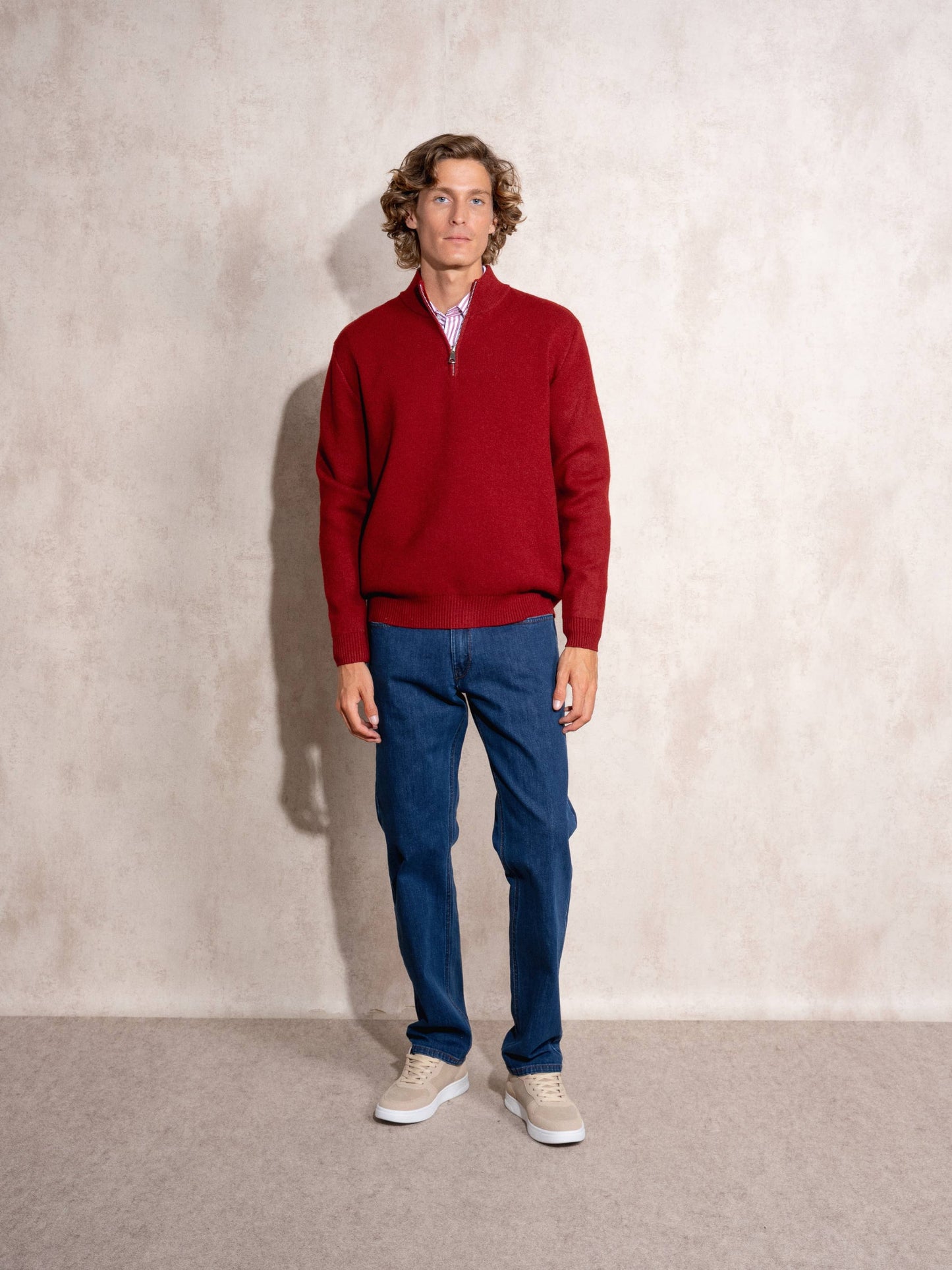 Maglione uomo in maglia con zip al collo