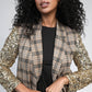 Blazer oversize color sabbia a quadri con maniche in paillettes
