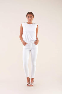 Pantaloni bianchi skinny con stampa transfer