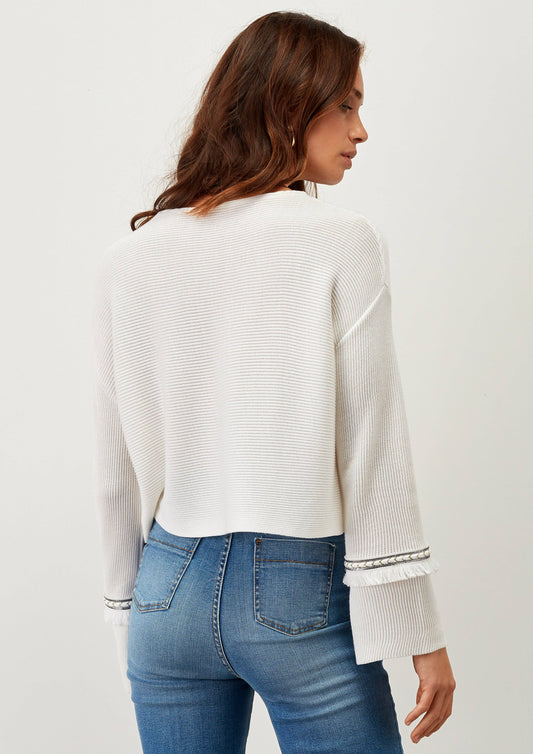 Maglia in cotone con maniche a campana e frange