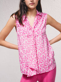 Blusa in raso stampato senza maniche con scollo a V