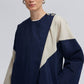 Trench lungo color block blu navy e beige